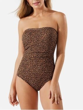 Tommy Bahama Animal Print Leopard Print Bandeau Ruched One-Piece Swimsuit